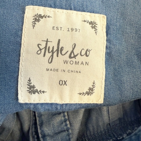 Style & Co Chambray Relaxed Fit Soft Denim Button Up Top Size 0X - Picture 4 of 9